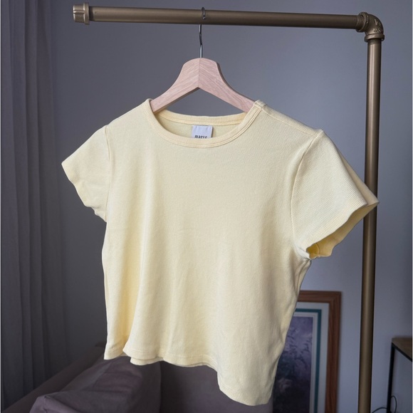 Maeve Blair Stretch Cotton Crop Tee, Anthropologie, L, 
 Light Yellow - Picture 3 of 8